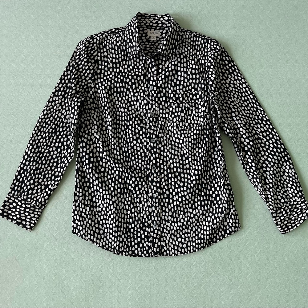 J. Crew Black & White Speckled Blouse
